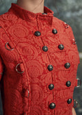 Red Jacquard Battalion Swing Dress