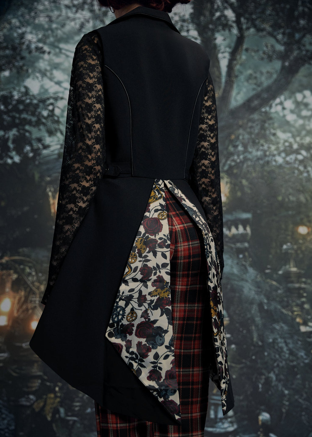 Black Floral Vest Back Split