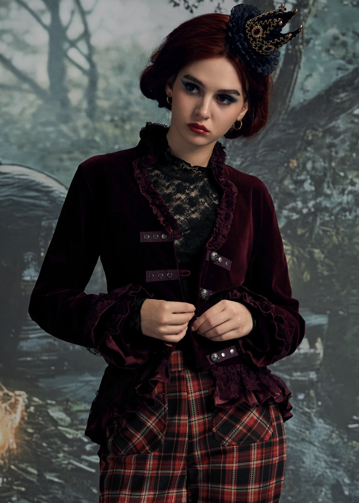 Burgundy Gloria Velvet Tailed Jacket