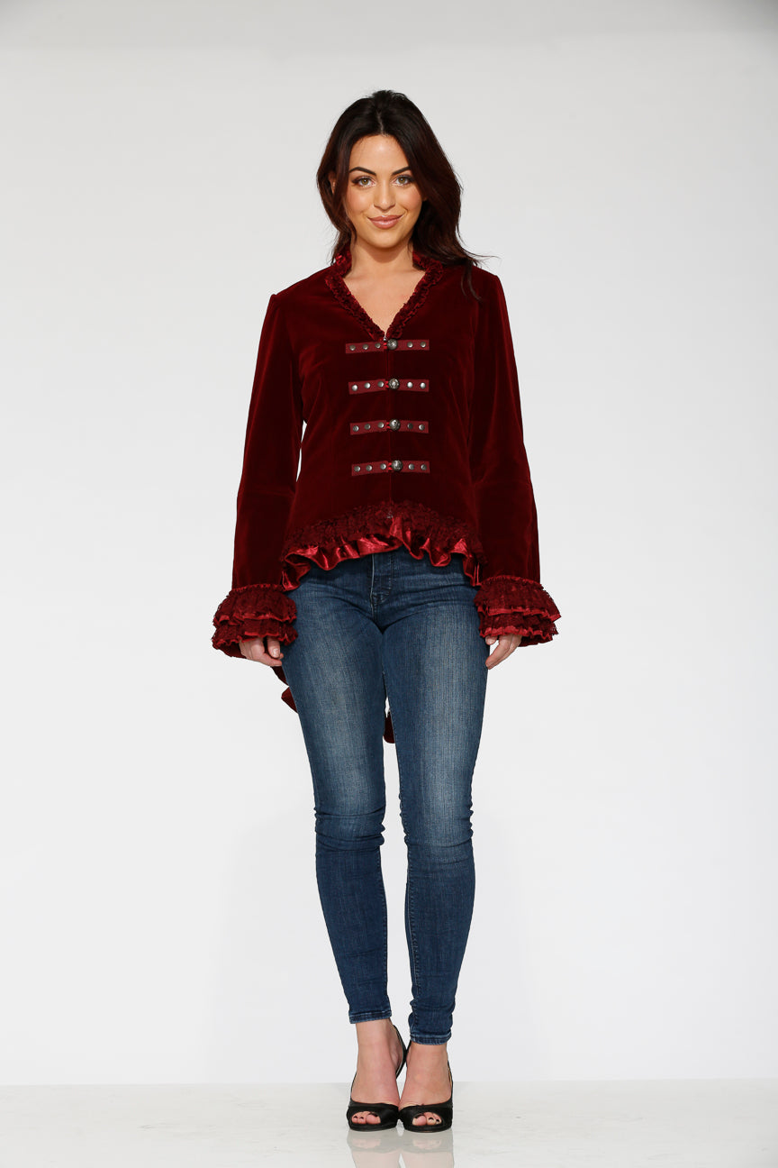 Burgundy Gloria Velvet Tailed Jacket